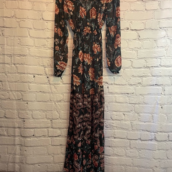 Wonderly Black and Orange Sheer Floral Long Sleeve Dress - Picture 5 of 5